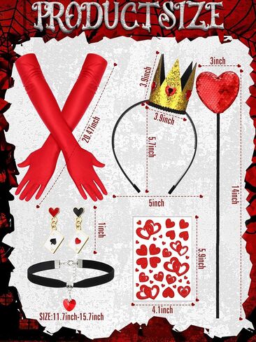 6 Pcs Halloween Heart Queen Costume Accessories for Women Queen Heart Crown Party Accessories Headband Scepter Wand in Saudi Arabia