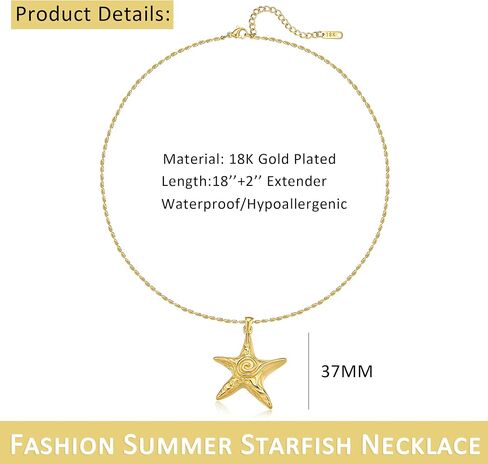 18K Gold Plated Starfish Pendant Necklace Stainless Steel Conch & Pearl Chain Choker for Women Ocean Jewelry in Kuwait