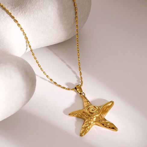 18K Gold Plated Starfish Pendant Necklace Stainless Steel Conch & Pearl Chain Choker for Women Ocean Jewelry in Kuwait