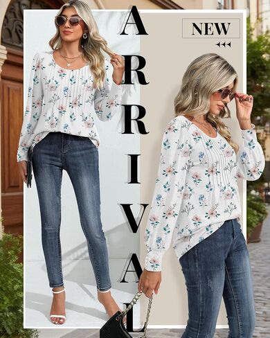 Ficerd Women's Puff Long Sleeve Tunic Tops Pleated Crew Neck Blouses Dressy Casual Loose Fit Fall and Winter Shirts in Saudi Arabia