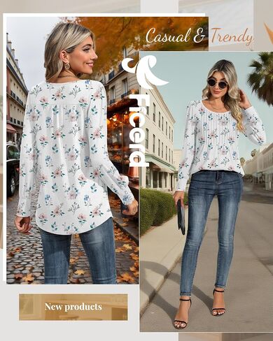 Ficerd Women's Puff Long Sleeve Tunic Tops Pleated Crew Neck Blouses Dressy Casual Loose Fit Fall and Winter Shirts in Saudi Arabia