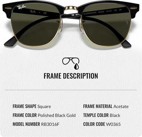 Ray-Ban RB3016F CLUBMASTER Square Shaped Sunglasses for Men & Women with Official RAYBAN Eyewear Kit in Saudi Arabia