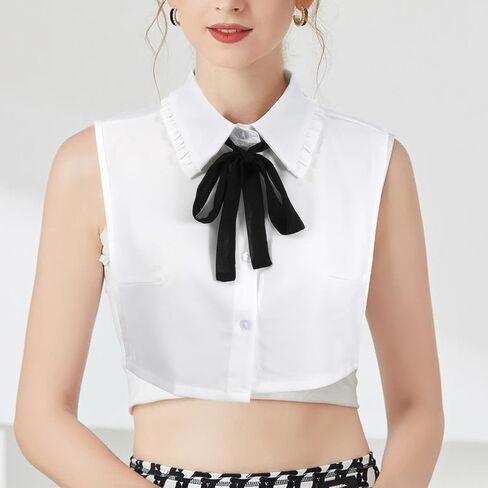 Chiffon Fake Collar Half Shirt Fake Collar Detachable Dickey Collars with Black Bow Tie for Women Girls in Saudi Arabia