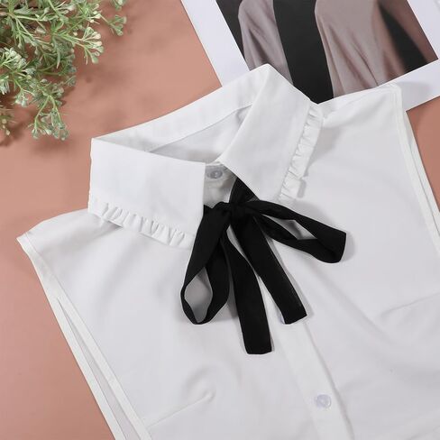 Chiffon Fake Collar Half Shirt Fake Collar Detachable Dickey Collars with Black Bow Tie for Women Girls in Saudi Arabia