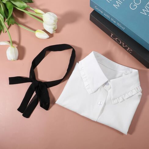 Chiffon Fake Collar Half Shirt Fake Collar Detachable Dickey Collars with Black Bow Tie for Women Girls in Saudi Arabia