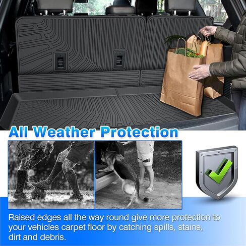 Cartist Cargo Liner يناسب Ford Explorer 2020-2024 (6&7 الركاب) ملحقات جميع الأحوال الجوية بطانة صندوق السيارة للمستكشف خلف الصف الثاني (حصيرة صندوق السيارة مع حصيرة مسند الظهر) in Saudi Arabia