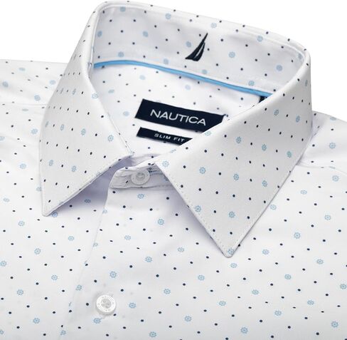 Nautica Slim Fit Long Sleeve Shirts for Men Dress Shirt Wrinkle Free 4-Way Stretch Polyester Cooling Technology in Saudi Arabia