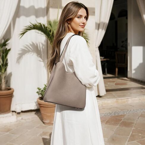 S-ZONE Soft Genuine Leather Tote Bag for Women, Shoulder Handbag with Zipper, Purses with Bottom Metal Rivets in Saudi Arabia