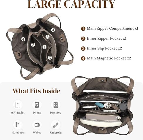 S-ZONE Soft Genuine Leather Tote Bag for Women, Shoulder Handbag with Zipper, Purses with Bottom Metal Rivets in Saudi Arabia