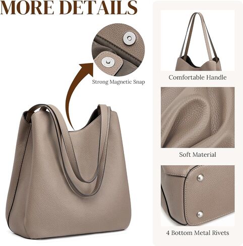 S-ZONE Soft Genuine Leather Tote Bag for Women, Shoulder Handbag with Zipper, Purses with Bottom Metal Rivets in Saudi Arabia