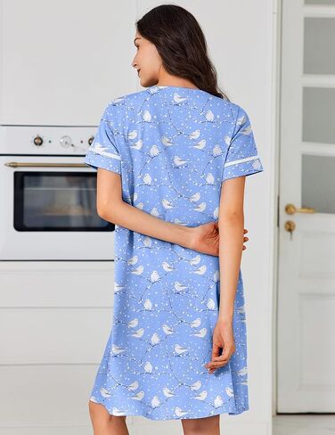 Ekouaer قمصان النوم للنساء فستان المنزل القطن مع جيوب زر أسفل ثوب الليل كم قصير منفضة Housecoat S-3XL in Saudi Arabia