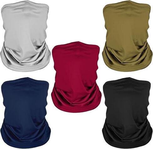 5 Pack Neck Gaiter Face Cover for UV Sun Protection, Breathable Cooling Face Mask for Men Women, Dustproof Neck Gator for Outdoor Sports, Reusable Bandana Scarf (15.75"x9.8", 5 Colors) in Kuwait