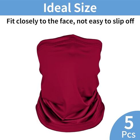 5 Pack Neck Gaiter Face Cover for UV Sun Protection, Breathable Cooling Face Mask for Men Women, Dustproof Neck Gator for Outdoor Sports, Reusable Bandana Scarf (15.75"x9.8", 5 Colors) in Kuwait