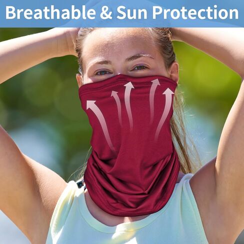 5 Pack Neck Gaiter Face Cover for UV Sun Protection, Breathable Cooling Face Mask for Men Women, Dustproof Neck Gator for Outdoor Sports, Reusable Bandana Scarf (15.75"x9.8", 5 Colors) in Kuwait