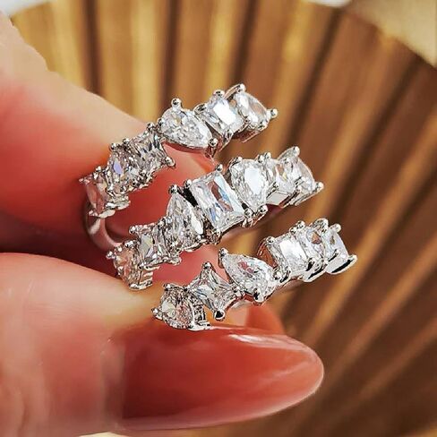 Fashion 3-layer Design Ring for Women Bright Cubic Zirconia Jewelry for Daily Party in Saudi Arabia