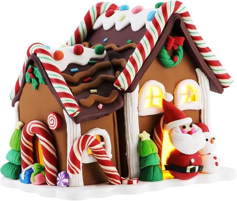 Battery Powered LED Gingerbread House - Christmas Cottage Desktop Decoration (5.1 x 5.1 x 5.9 inches) - Home Ornaments for Holiday Decor in Saudi Arabia