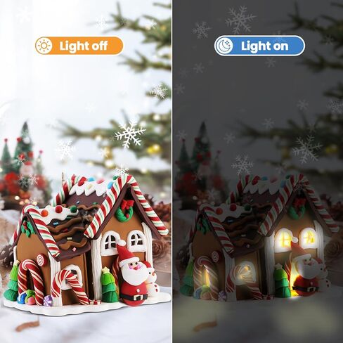 Battery Powered LED Gingerbread House - Christmas Cottage Desktop Decoration (5.1 x 5.1 x 5.9 inches) - Home Ornaments for Holiday Decor in Saudi Arabia