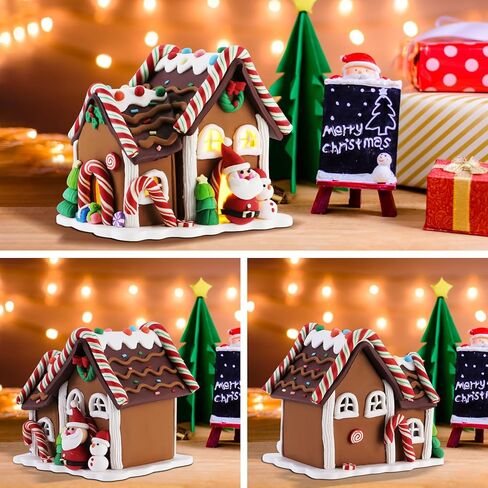 Battery Powered LED Gingerbread House - Christmas Cottage Desktop Decoration (5.1 x 5.1 x 5.9 inches) - Home Ornaments for Holiday Decor in Saudi Arabia