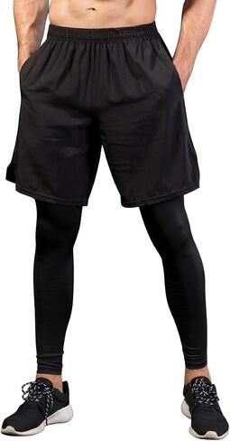 Men's 2 in 1 Running Pants, Basketball Tights Pants, Athletic Workout Shorts with Legging in Saudi Arabia