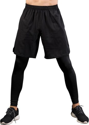 Men's 2 in 1 Running Pants, Basketball Tights Pants, Athletic Workout Shorts with Legging in Saudi Arabia
