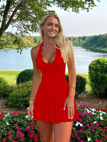 فستان BORIFLORS النسائي المثير ذو الرقبة على شكل حرف V Bodycon قصير مكشكش شبكي قصير لحفلات العودة للوطن in Saudi Arabia