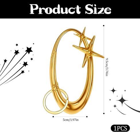 Star Carabiner Keychain,Y2K Extra-Large Shiny Chrome Karibiner, Minimal Alloy Material Cute for Car Keys Purse Handbag in Saudi Arabia