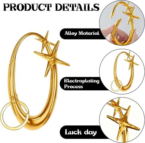 Star Carabiner Keychain,Y2K Extra-Large Shiny Chrome Karibiner, Minimal Alloy Material Cute for Car Keys Purse Handbag in Saudi Arabia