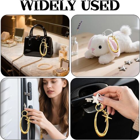 Star Carabiner Keychain,Y2K Extra-Large Shiny Chrome Karibiner, Minimal Alloy Material Cute for Car Keys Purse Handbag in Saudi Arabia