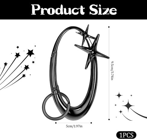 سلسلة مفاتيح Star Carabiner، Y2K كبيرة جدًا من الكروم اللامع، الحد الأدنى من مادة السبائك اللطيفة لحقيبة يد محفظة مفاتيح السيارة in Kuwait