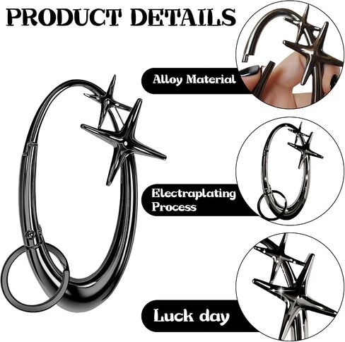 سلسلة مفاتيح Star Carabiner، Y2K كبيرة جدًا من الكروم اللامع، الحد الأدنى من مادة السبائك اللطيفة لحقيبة يد محفظة مفاتيح السيارة in Kuwait