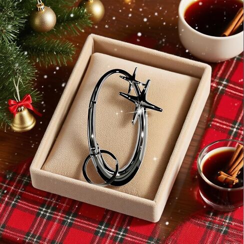 سلسلة مفاتيح Star Carabiner، Y2K كبيرة جدًا من الكروم اللامع، الحد الأدنى من مادة السبائك اللطيفة لحقيبة يد محفظة مفاتيح السيارة in Kuwait