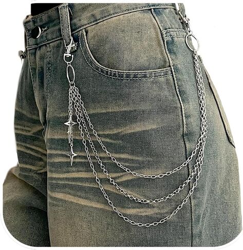 Punk Star Pants Chain Belt Chain Hip Hop Metal Trousers Pocket Wallet Chains Layered Acrylic Keychains Rock and Roll Jeans Chains Gothic Accessories for Women Men in Saudi Arabia