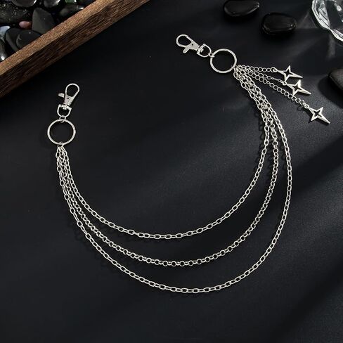 Punk Star Pants Chain Belt Chain Hip Hop Metal Trousers Pocket Wallet Chains Layered Acrylic Keychains Rock and Roll Jeans Chains Gothic Accessories for Women Men in Saudi Arabia