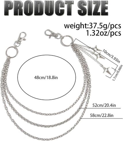 Punk Star Pants Chain Belt Chain Hip Hop Metal Trousers Pocket Wallet Chains Layered Acrylic Keychains Rock and Roll Jeans Chains Gothic Accessories for Women Men in Saudi Arabia