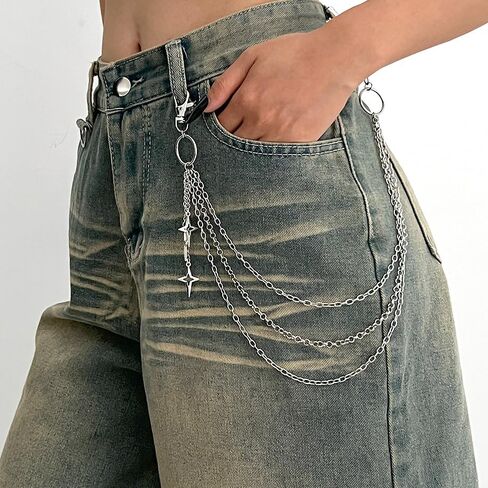 Punk Star Pants Chain Belt Chain Hip Hop Metal Trousers Pocket Wallet Chains Layered Acrylic Keychains Rock and Roll Jeans Chains Gothic Accessories for Women Men in Saudi Arabia