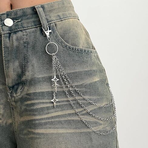 Punk Star Pants Chain Belt Chain Hip Hop Metal Trousers Pocket Wallet Chains Layered Acrylic Keychains Rock and Roll Jeans Chains Gothic Accessories for Women Men in Saudi Arabia