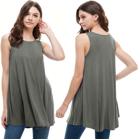 Azules Sleeveless Tunic Tops for Women – Flowy Loose Fit Rayon Tank Tops Dressy Long Tunics for Leggings & Summer Outfits in Saudi Arabia