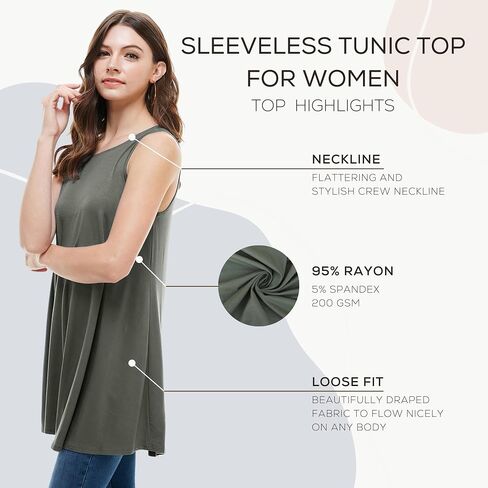 Azules Sleeveless Tunic Tops for Women – Flowy Loose Fit Rayon Tank Tops Dressy Long Tunics for Leggings & Summer Outfits in Saudi Arabia