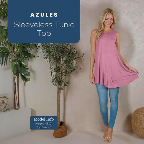 Azules Sleeveless Tunic Tops for Women – Flowy Loose Fit Rayon Tank Tops Dressy Long Tunics for Leggings & Summer Outfits in Saudi Arabia