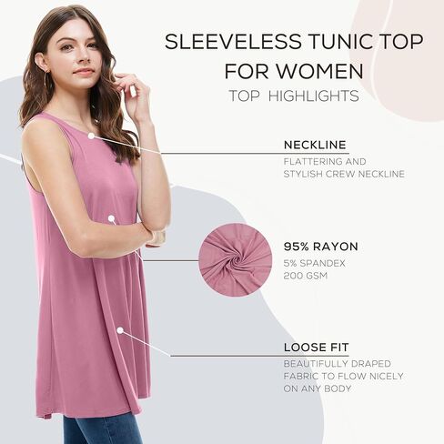 Azules Sleeveless Tunic Tops for Women – Flowy Loose Fit Rayon Tank Tops Dressy Long Tunics for Leggings & Summer Outfits in Saudi Arabia
