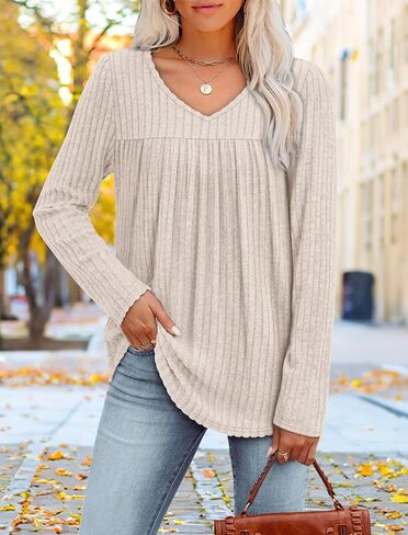Long Sleeve Shirts for Women V Neck Lightweight Sweaters Casual Tunic Tops Outfits Fall Fashion Clothes 2025 in Saudi Arabia