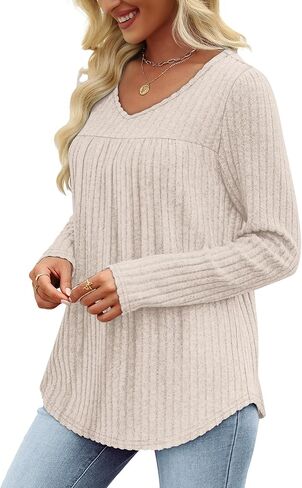 Long Sleeve Shirts for Women V Neck Lightweight Sweaters Casual Tunic Tops Outfits Fall Fashion Clothes 2025 in Saudi Arabia