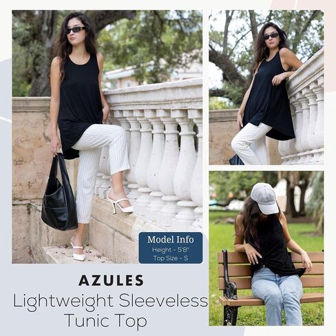 Azules Sleeveless Tunic Tops for Women – Flowy Loose Fit Rayon Tank Tops Dressy Long Tunics for Leggings & Summer Outfits in Saudi Arabia