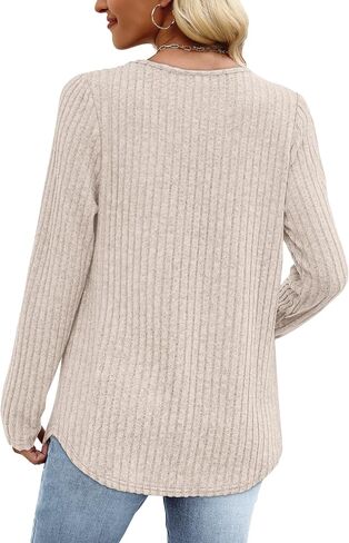 Long Sleeve Shirts for Women V Neck Lightweight Sweaters Casual Tunic Tops Outfits Fall Fashion Clothes 2025 in Saudi Arabia
