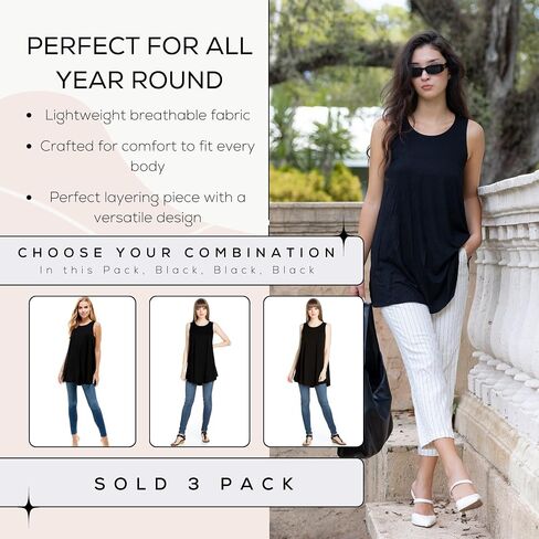 Azules Sleeveless Tunic Tops for Women – Flowy Loose Fit Rayon Tank Tops Dressy Long Tunics for Leggings & Summer Outfits in Saudi Arabia