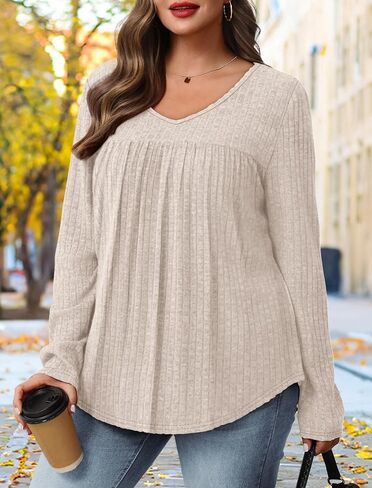 Long Sleeve Shirts for Women V Neck Lightweight Sweaters Casual Tunic Tops Outfits Fall Fashion Clothes 2025 in Saudi Arabia