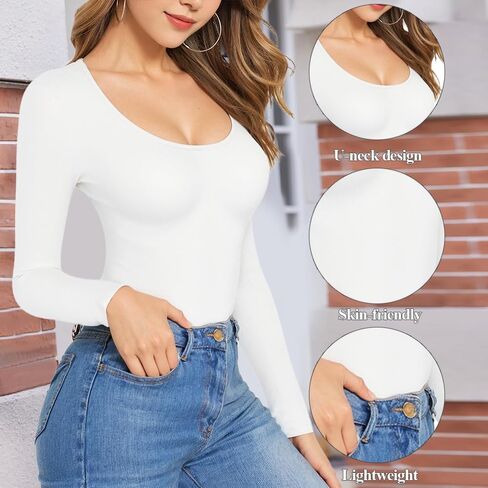 Women's Slim Fit Scoop Neck Tee - Long Sleeve Options, Tunic Length in Saudi Arabia