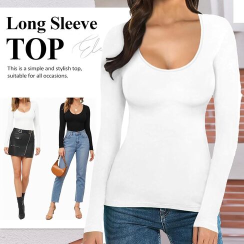 Women's Slim Fit Scoop Neck Tee - Long Sleeve Options, Tunic Length in Saudi Arabia