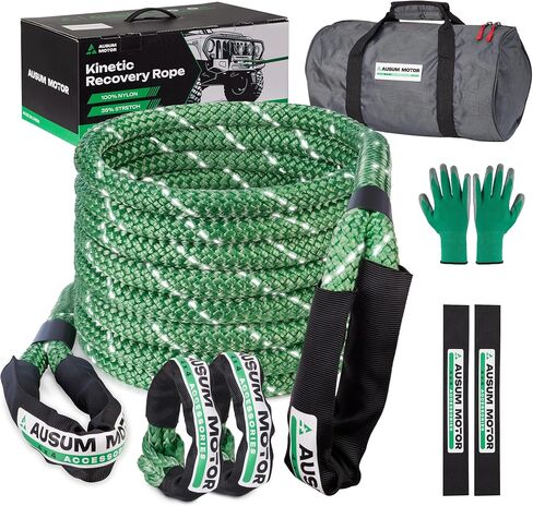 1" x 30ft Kinetic Recovery Rope, 48600lbs Break Strength, Kinetic Tow Rope kit with 2 UHMWPE Soft Shackles, 35% Elasticity Heavy-Duty Offroad Recovery Kit for Jeep ATV UTV SUV Truck Green in Saudi Arabia