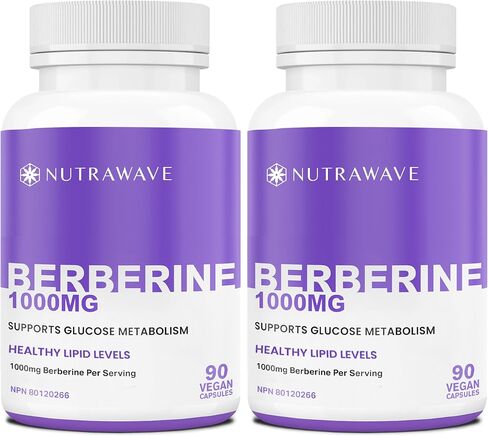 Nutrawave PURE Berberine أقصى قدر من الفعالية - يدعم مستويات السكر في الدم والتمثيل الغذائي، 1000 مجم لكل وجبة - كبسولتان - للبالغين الذين يبحثون عن دعم الجلوكوز الطبيعي - غير معدل وراثيًا، نباتي - عبوة واحدة in Saudi Arabia